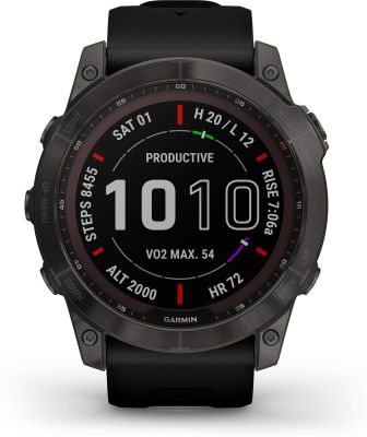 GARMIN Fenix® 7X Sapphire Solar, schiefergraues DLC-Titan mit schwarzem Armband in grau