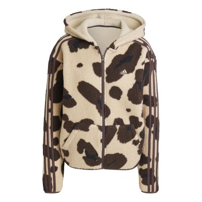 ESSENTIALS 3 STRIPES ANIMAL PRINT HIGH PILE FULL-ZIP HOODIE in mehrfarbig